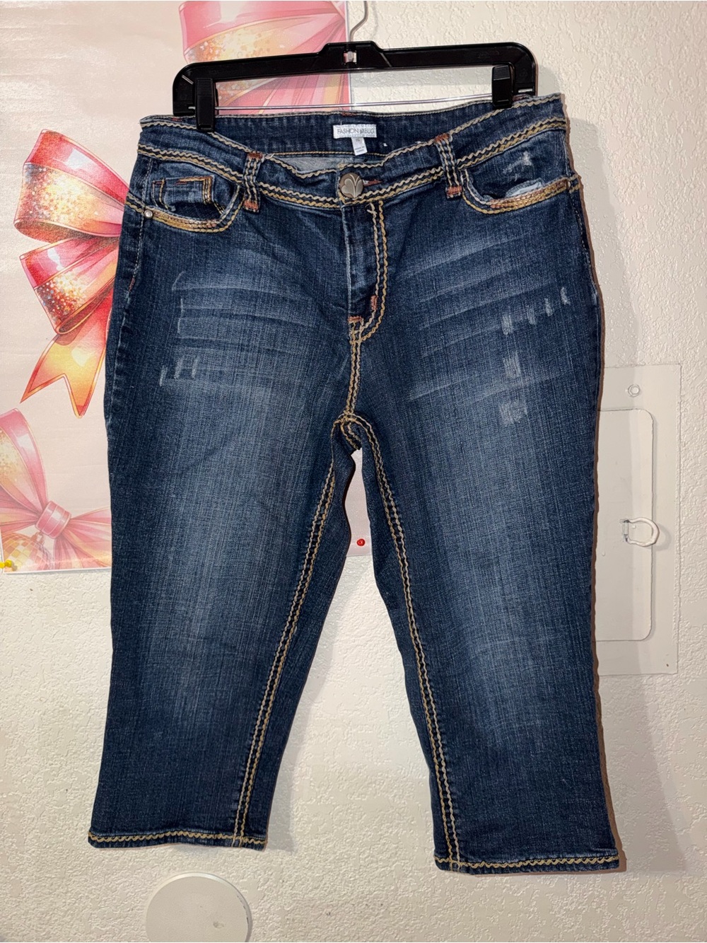 Fashion Bug Dark Blue Cropped Jeans with Contrast Stitching